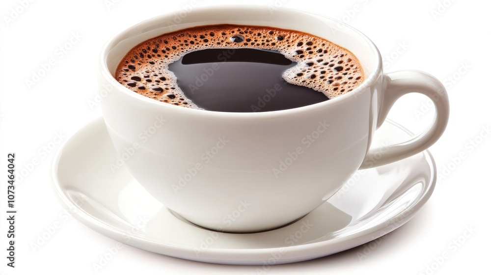 A white cup and saucer with black coffee. A white cup and saucer with black coffee.