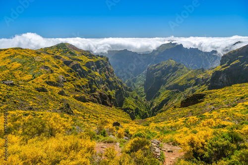 Beautiful views from top of Pico Arieiro on mountains in Madeira