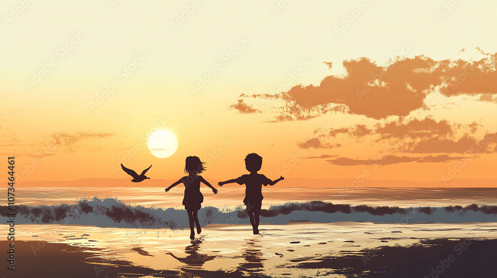 Fototapeta premium children day background kids silhouette happy and playing