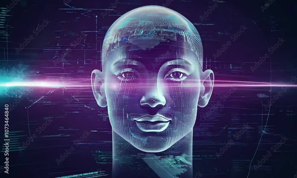 Robotic artificial intelligence with blue line tech for technology background Robotic artificial intelligence with blue line tech for technology background