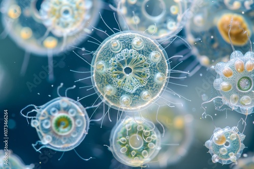 Protozoa in Water: A close-up of protozoa swimming in water, illustrating their diversity and role in consuming bacteria and algae