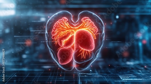 Obraz na płótnie Advanced Medical Diagnostics Layered Hologram of Human Organs for Enhanced Visualization and Anatomical Understanding w salonie
