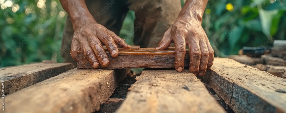 Close-up of a Beekeeper's Hands Extracting Honeycomb from a Hive, Rustic and Natural Texture, Beekeeping Harvest, Wild Honey