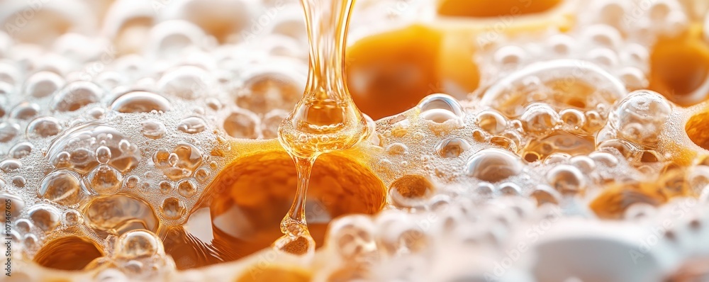 Close-Up of Golden Honeycomb with Rich Texture, Pristine, Fresh, and Rustic Artisan Honeycomb, Pure Honeycomb for a Delicious and Healthy Treat