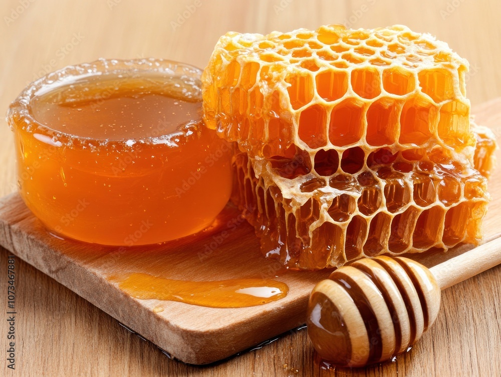 Close-up of Rustic Honeycomb, Raw Honey Harvest, Beekeeping Tradition, Natural Sweetness, Golden Honeycomb Texture, Fresh Honeycomb, Honey Harvest, Beehive Honey, Golden Honey, Honeycomb Closeup
