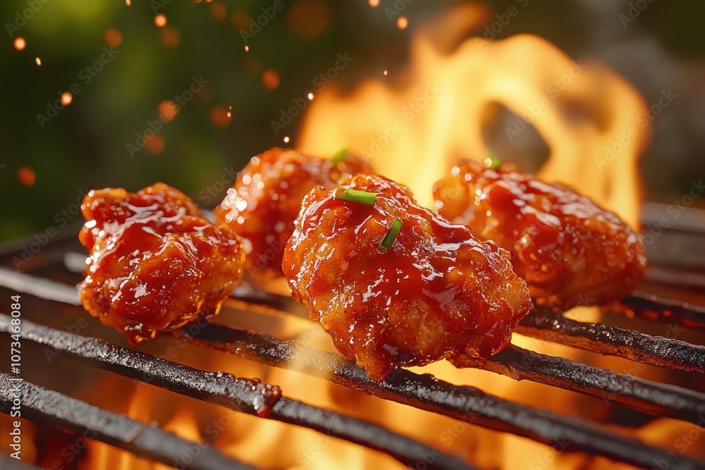 Delicious BBQ Chicken with Crispy Skin and Smoky Charcoal Flavor, Grilled to Perfection with a Rich Barbecue Glaze