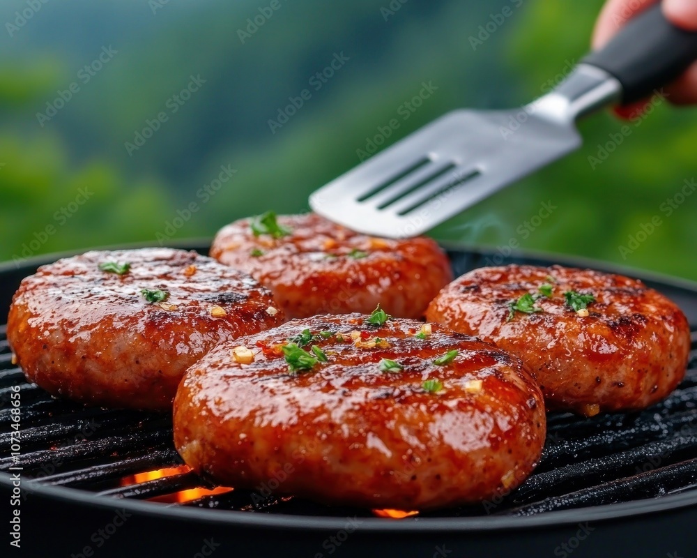 Delicious Sausages Sizzling on the Grill, Ready to Eat, Barbecue, Cooking, Grilling, Outdoor, Summer, Food, Recipe, Meat, Spicy, Flavorful, Appetizer, Dinner, Lunch, Party, Celebration, Weekend