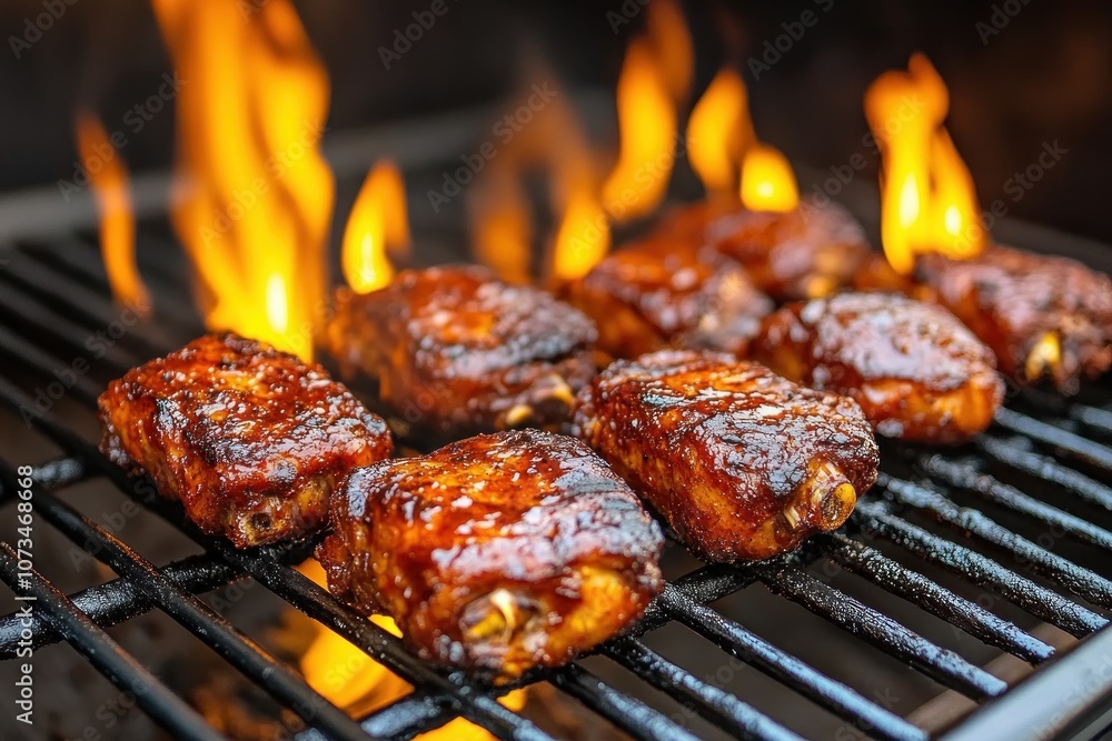 Delicious Smoky BBQ Chicken Wings with Crispy Texture and Grill Marks, Perfect for Your Next BBQ Party These Wings Are Cooked Over Charcoal for a Deliciously Smokey Flavor and Crisp Skin, and Are