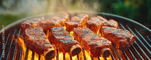 Obraz na płótnie Delicious Smoked Ribs on a Charcoal Grill Charred, Crispy, and Full of Flavor These Ribs are Tender, Juicy, and Perfect for Any Barbecue Get Your Grill On and Enjoy w salonie