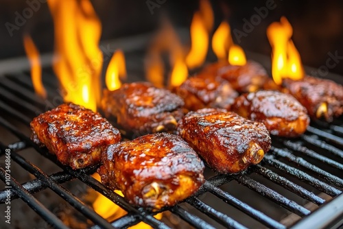 Obraz na płótnie Delicious Smoky BBQ Chicken Wings with Crispy Texture and Grill Marks, Perfect for Your Next BBQ Party These Wings Are Cooked Over Charcoal for a Deliciously Smokey Flavor and Crisp Skin, and Are w salonie