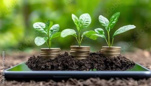 Obraz na płótnie Exploring Renewable Energy Investment Data Trends on Tablets Unveiling Eco-Friendly Growth and Sustainability Insights for a Greener Future with Strategic Renewable Solutions w salonie