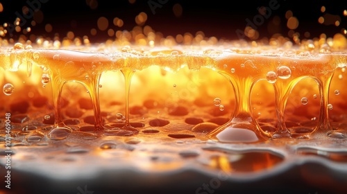 Obraz na płótnie Fresh Honeycomb with Thick Honey Flow Beekeeping Harvest, Raw, Natural, Golden, Sweet, Delicious, Dripping, Texture, Close-up, Macro, Honeycomb Cells, Beeswax, Beehive, Apiary, Honey Production w salonie