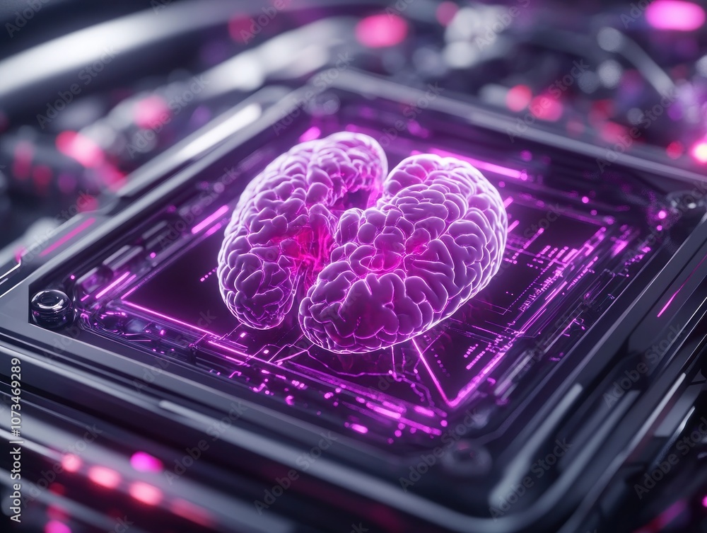 Futuristic Healthcare Digital Diagnostics Hologram with Brain Focus, Human Body Digital Internal Organs Visualization