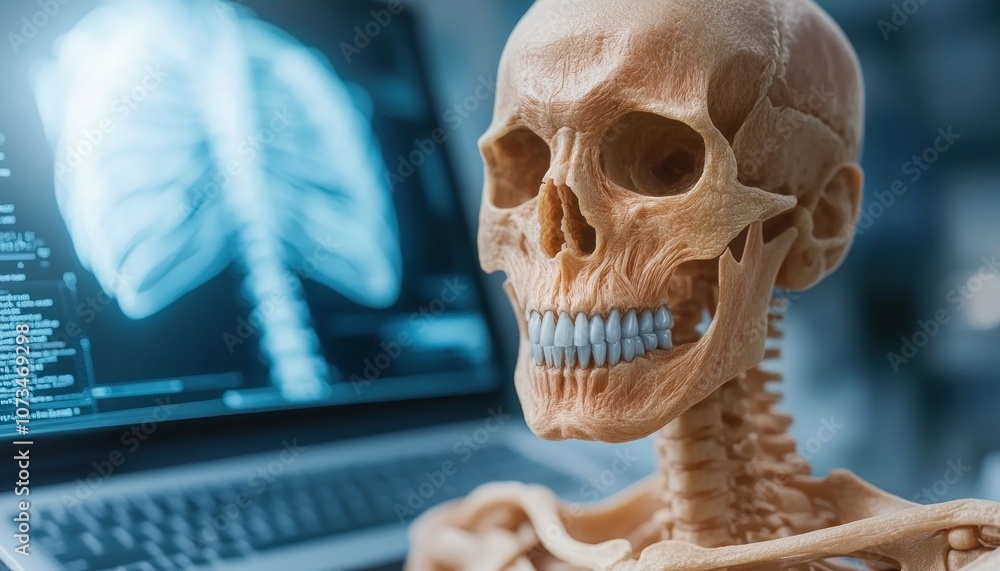 Futuristic Healthcare Holographic Diagnostics of the Skeletal System, Anatomy Hologram for Medical Professionals