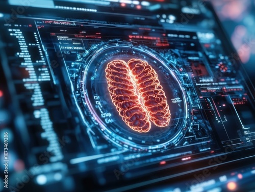 Obraz na płótnie Futuristic Digital Anatomy Advanced Holographic View of Glowing Intestines, Medical Technology Visualization w salonie