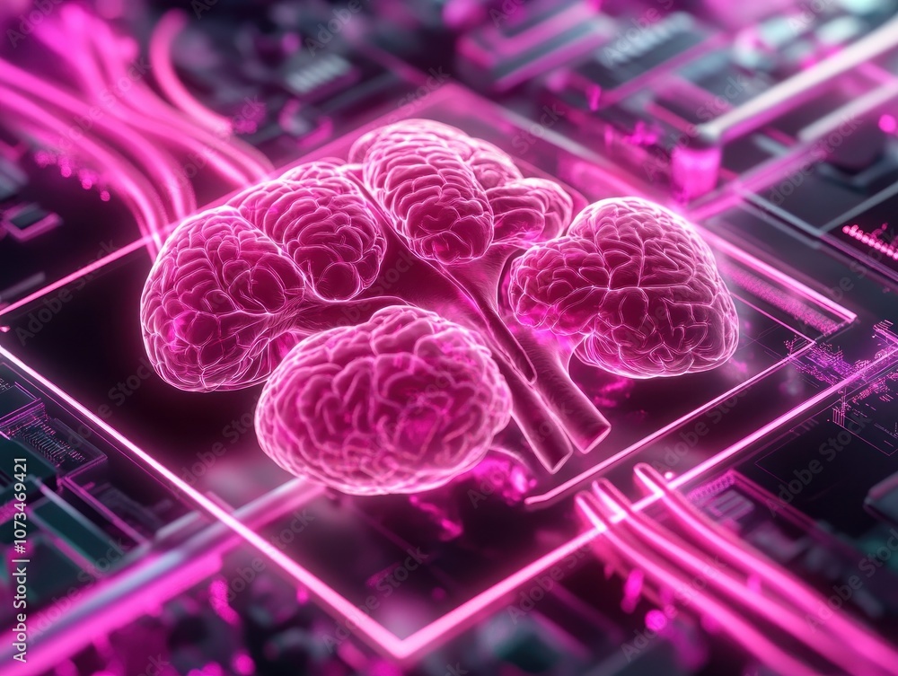 Futuristic Medical Hologram of Human Brain, 3D Visualization of Anatomy Technology, Digital Healthcare Innovation, Future of Medicine, AI in Healthcare, Virtual Reality, Augmented Reality, Medical