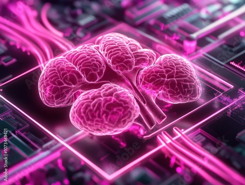 Obraz na płótnie Futuristic Medical Hologram of Human Brain, 3D Visualization of Anatomy Technology, Digital Healthcare Innovation, Future of Medicine, AI in Healthcare, Virtual Reality, Augmented Reality, Medical w salonie