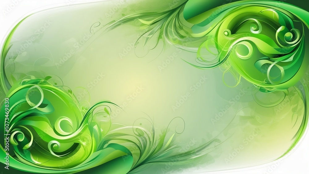 Vibrant green abstract background with artistic swirls and floral-inspired curves, evoking freshness and natural beauty Vibrant green abstract background with artistic swirls and floral-inspired curves, evoking freshness and natural beauty