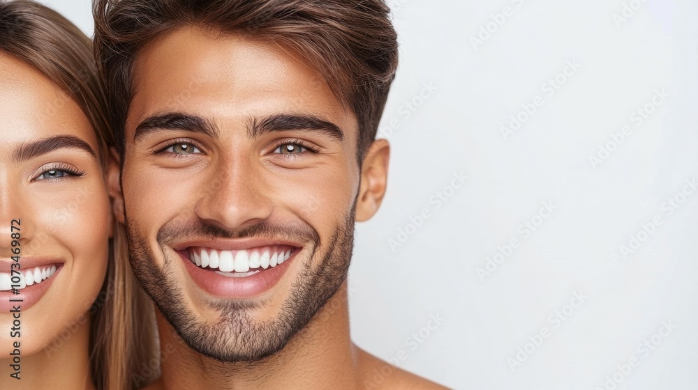 A man and a woman are smiling at the camera A man and a woman are smiling at the camera