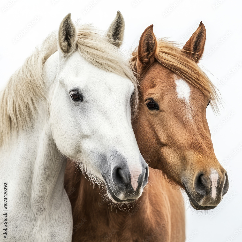 Obraz premium Horses, isolated, on a white background. Illustration for advertising horse breeders, horse breeding, farming.