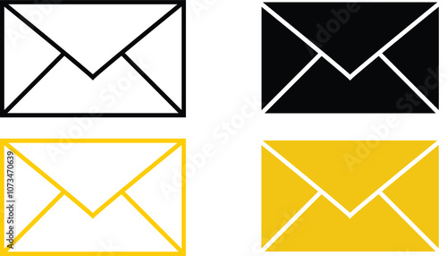 Email icon set. Envelope Mail services. Contact messages send letters isolated on a transparent background. Black flat and line vector collection. Envelope Mail services 