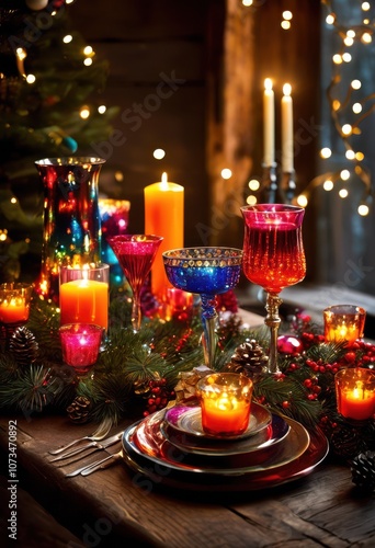 vibrant festive beverage display holiday featuring colorful decorative cheerful accents celebratory gatherings, celebration, drinks, glassware, design