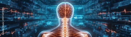 Human Body Digital X-Ray with Highlighted Organs, Advanced Medical Diagnostics and 3D Holographic Imaging Technology