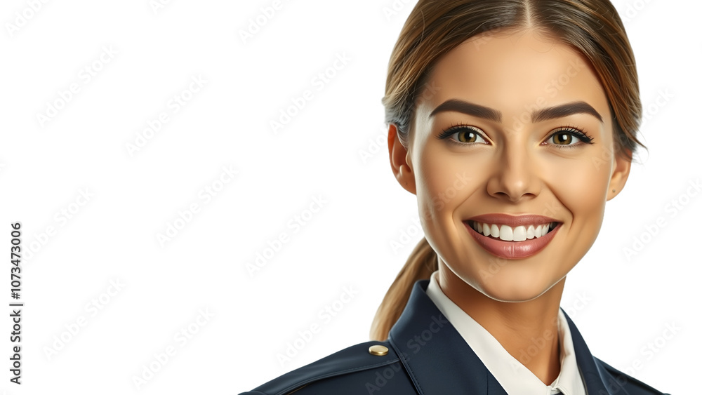 smiling elegant female stewardess on white smiling elegant female stewardess on white