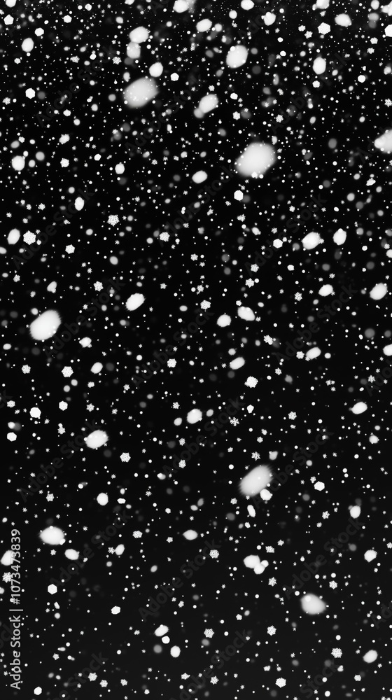 Realistic falling snow with fluffy flakes overlay against a complete black background. Vertical banner Realistic falling snow with fluffy flakes overlay against a complete black background. Vertical banner