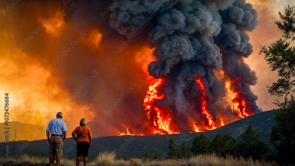 Massive Wildfire Blaze with Thick Smoke Clouds Observed by Two People Massive Wildfire Blaze with Thick Smoke Clouds Observed by Two People