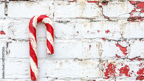 Candy cane with red and white stripes, festive holiday style, isolated on white background photo