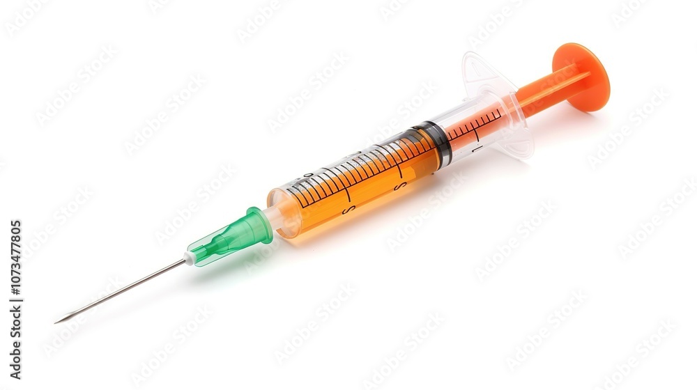 Injection with a Syringe Isolated on White Background - a clinical and precise visual. The injection with a syringe isolated on the white background creates a clean and sterile look. It gives the impr Injection with a Syringe Isolated on White Background - a clinical and precise visual. The injection with a syringe isolated on the white background creates a clean and sterile look. It gives the impr