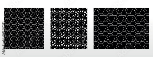 Geometric set of seamless black and white patterns. Simple vector graphics.