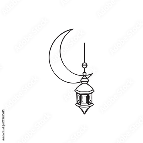 Arabic Geometric Stars Lantern and Crescent on white Background vector desing eps