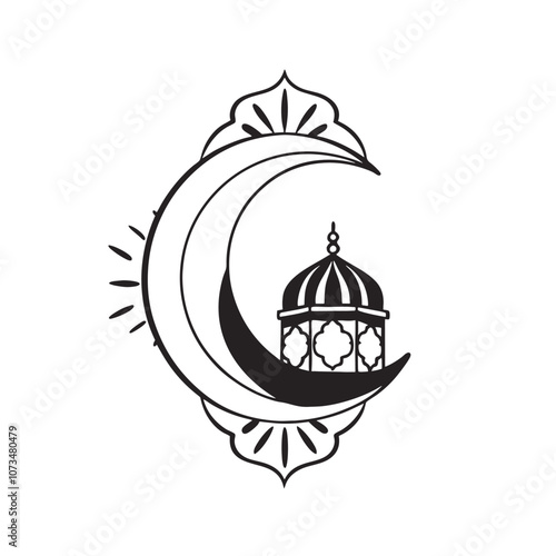 Arabic Geometric Stars Lantern and Crescent on white Background vector desing eps