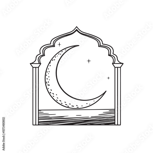 Arabic Geometric Stars Lantern and Crescent on white Background vector desing eps