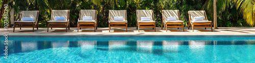 Wellness Oasis  A serene outdoor swimming pool with lounge chairs and palm trees  inviting relaxation and rejuvenation.