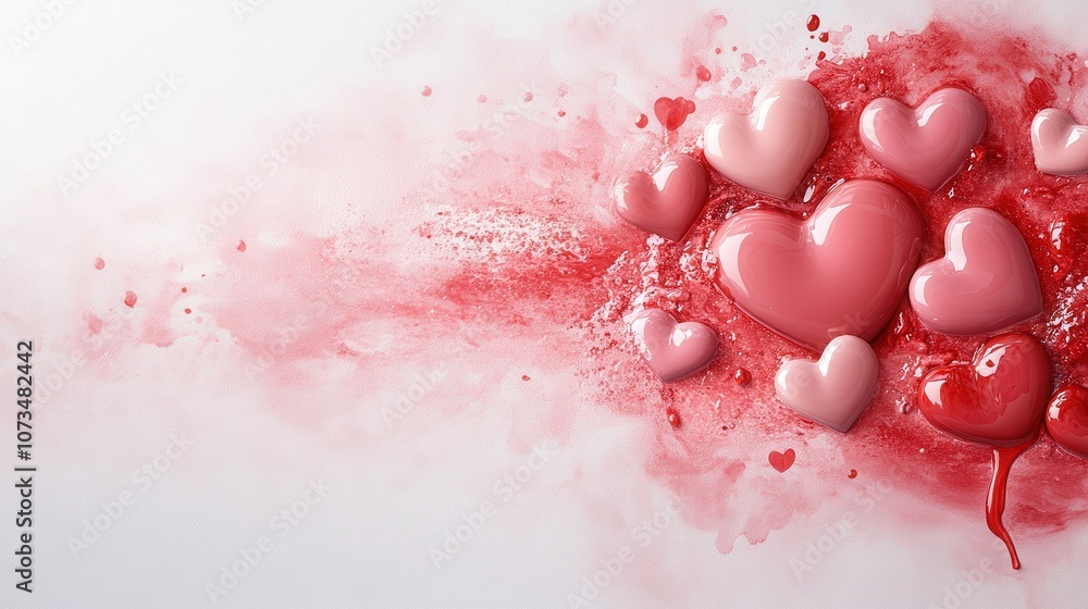 Pink and Red Hearts with Splash Effect on White Background for Valentine's Day Pink and Red Hearts with Splash Effect on White Background for Valentine's Day