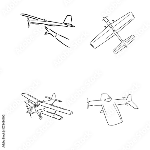 plane drawing on white background, airplane model sports, vector sketch