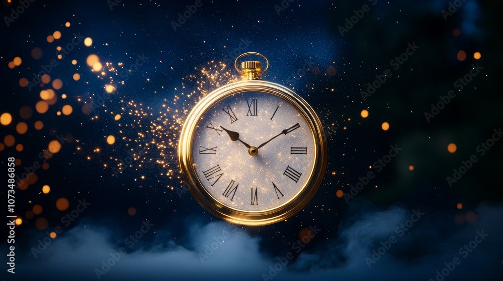 Enchanted pocket watch surrounded by sparkling magic Enchanted pocket watch surrounded by sparkling magic