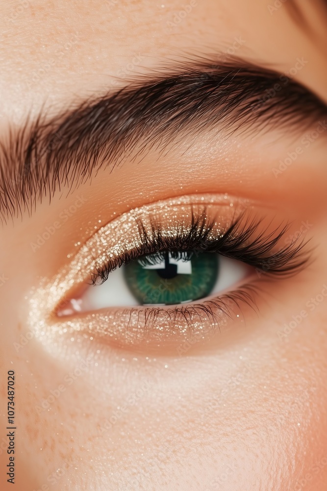 Fototapeta premium eye with dark green eyeshadow and thick lashes elegant, bold, festive makeup