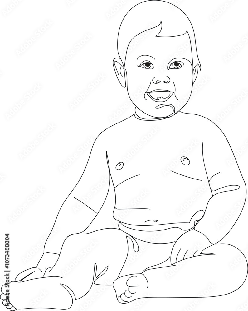 Baby Smiling Teeth. baby sitting and smiling, Hand drawn in thin line style Baby Smiling Teeth. baby sitting and smiling, Hand drawn in thin line style