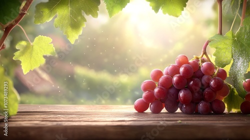 Fresh red grapes glistening in sunlight