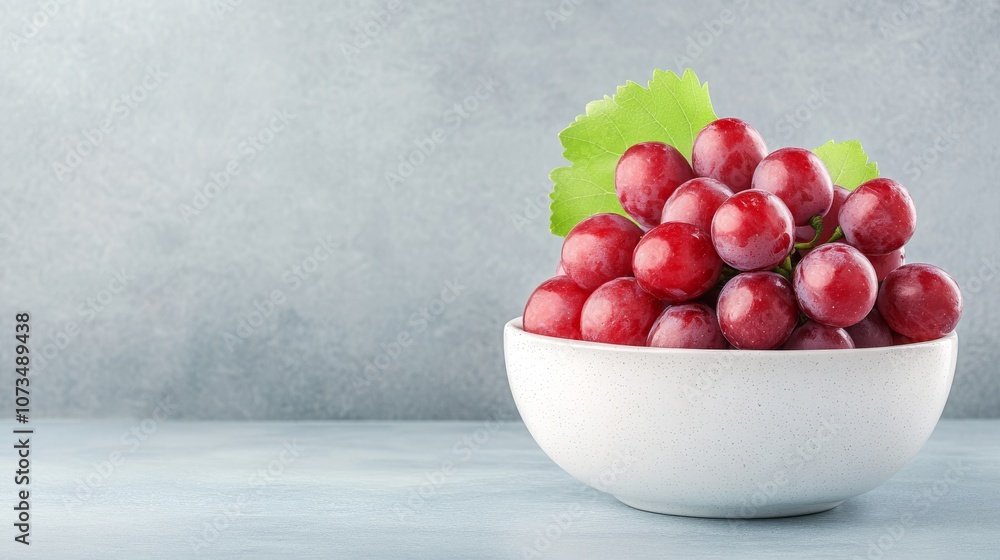Fresh red grapes in a white bowl on a textured background Fresh red grapes in a white bowl on a textured background