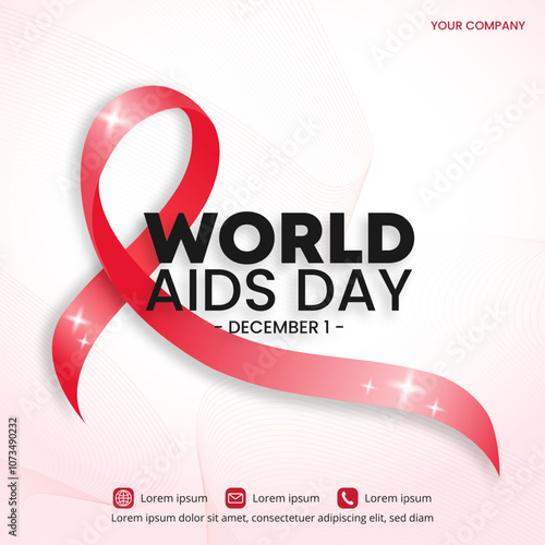 World Aids Day background with a red ribbon and abstract line