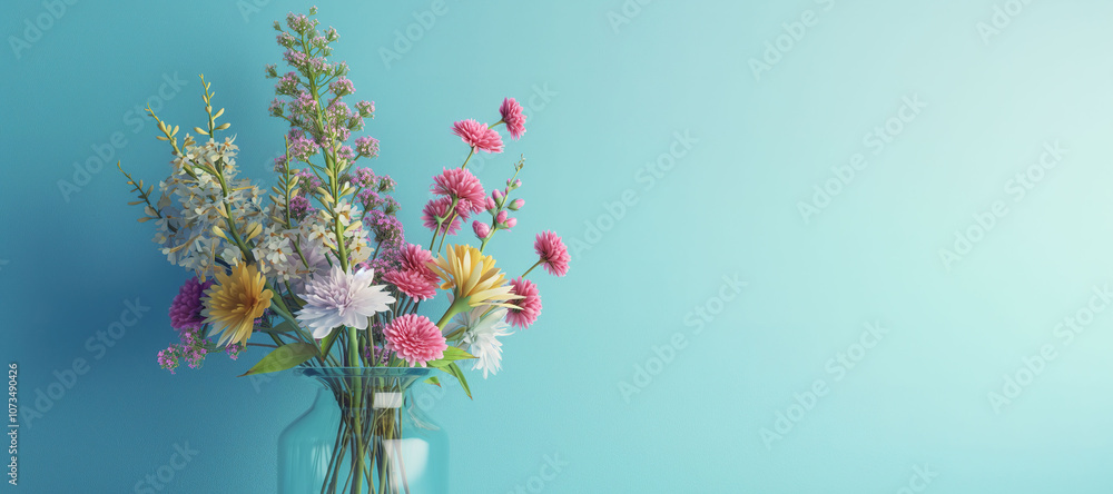 colorful bouquet flower plant leaf on blue background 2 colorful bouquet flower plant leaf on blue background 2