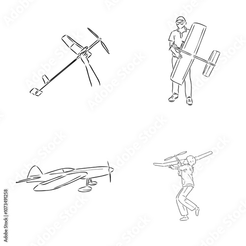 plane drawing on white background, airplane model sports, vector sketch