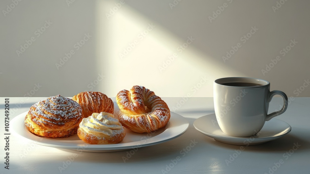Freshly Baked Pastries and Coffee on a Table Freshly Baked Pastries and Coffee on a Table