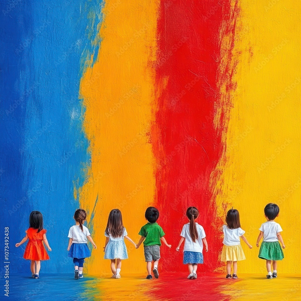 Naklejka premium Joyful Kids: Colorful Abstract Background with Space for Text