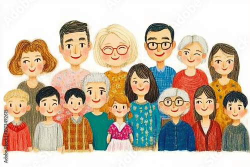 Wallpaper Mural cheerful illustration of diverse family group, showcasing multiple generations with smiling faces, highlighting warmth and togetherness Torontodigital.ca